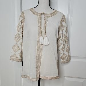 Elegant Cream Embroidered Women's Top